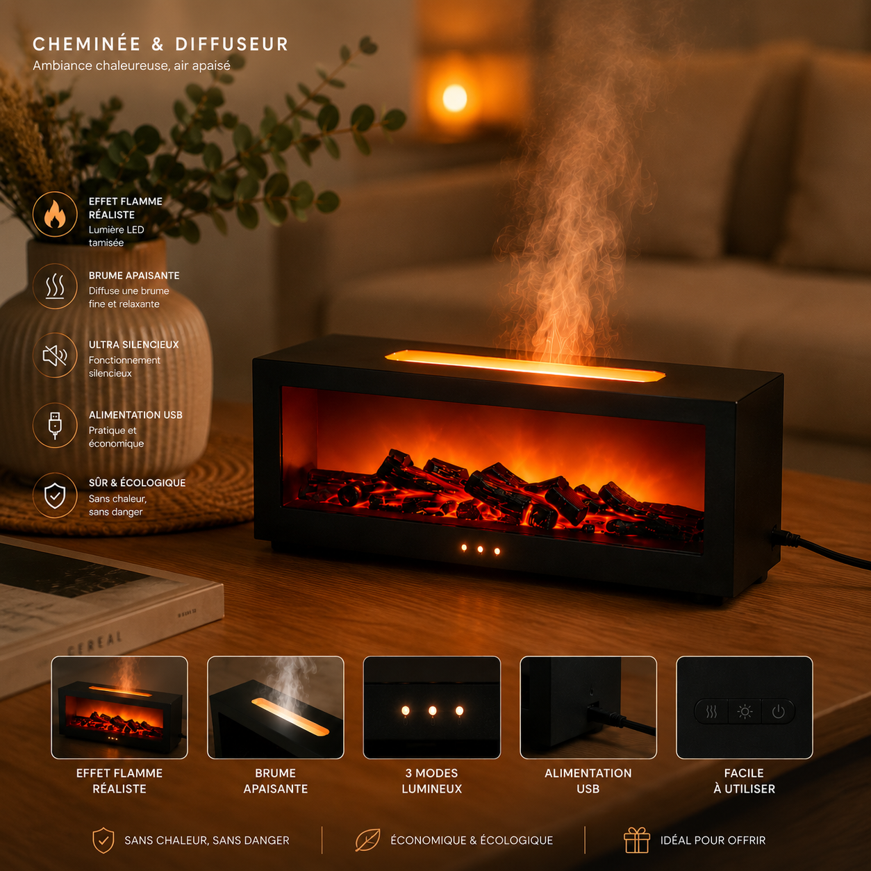 Humidificateur Stylé avec Éclairage:  Créez Votre Havre de Paix